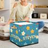 Custom Name Universe Planet Storage Basket Personalized Foldable Space Astronaut Storage Bin with Handle for Kids Boys Clothes Toys Dolls Home Nursery Dorm Bedroom,Blue Sky view 3