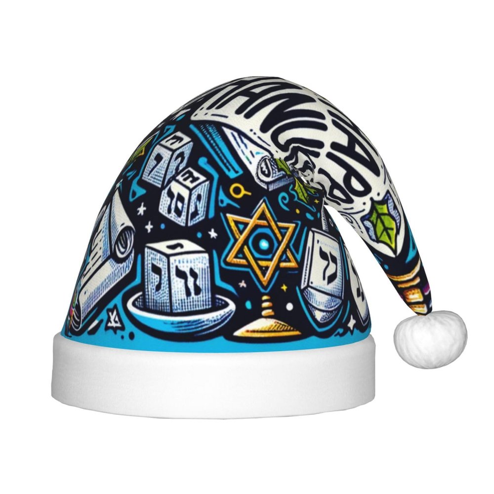 Augenstern Christmas Hat Happy-Hanukkah-Blue-Menorah Xmas Hat Unisex Santa Hat