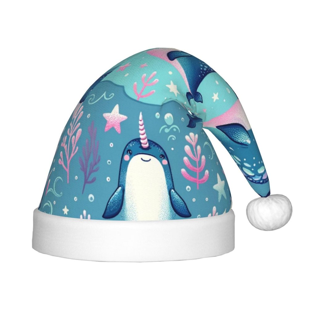 Augenstern Christmas Hat Narwhal-Unicorn-Blue-Sea Xmas Hat Unisex Santa Hat