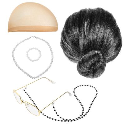 ibasenice 1set Grandma Wig Glasses for Cosplay Comfortable Curly Old Lady Wig Costume Accessory for Women and Men for Halloween Parties and Role Plays