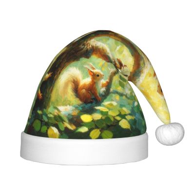 Augenstern Christmas Hat Squirrel-On-Tree-Oil-Painting Xmas Hat Unisex Santa Hat
