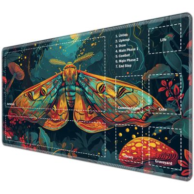 JANENFNA for TCG Playmat with Magic Zones 24 x 14 inches Mousepad Compatible for MTG Trading Card Game Play Mats Smooth Rubber Surface Play Mat, Mystical Moth