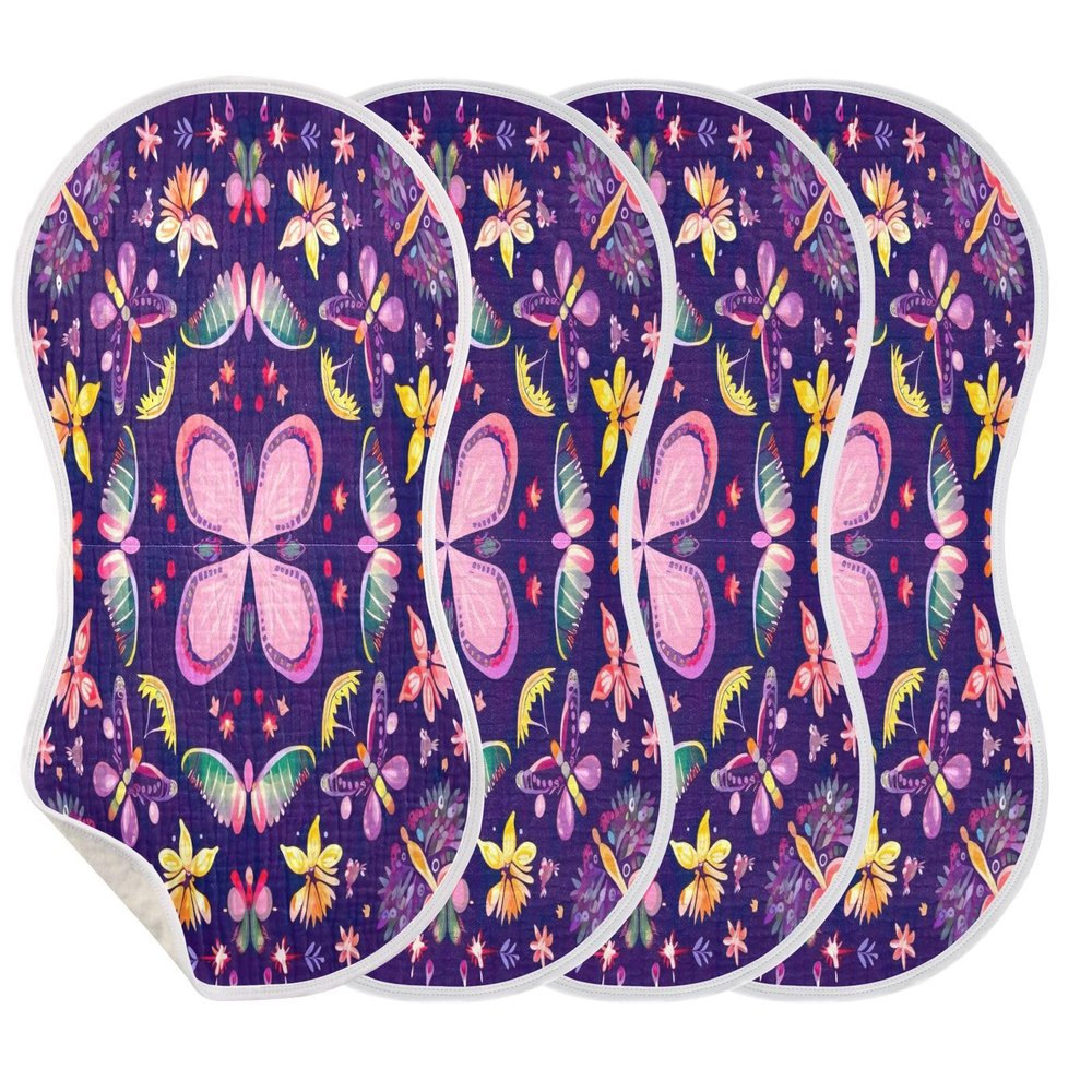 Wassud Colorful Square Pattern Muslin Baby Burp Cloths 4 Pack, Cotton Bibs Face Towel,Absorbent and Soft Burping Rags for Newborn Boys and Girls,22 x 11 Inch