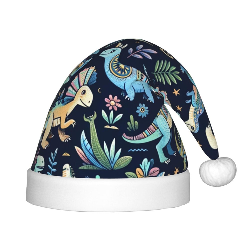 Augenstern Christmas Hat Dinosaur-Colorful-Pattern Xmas Hat Unisex Santa Hat
