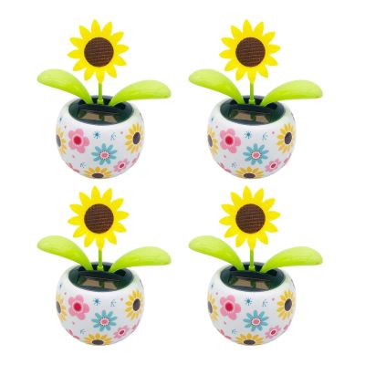 4Pcs Sunflower Solar Dancing Flower Dancing Solar, Powered Swinging Animated Dancer Toy Office Desk Car Decoration for Car, Funny Ornaments, Power Kits Dolls and Accessories