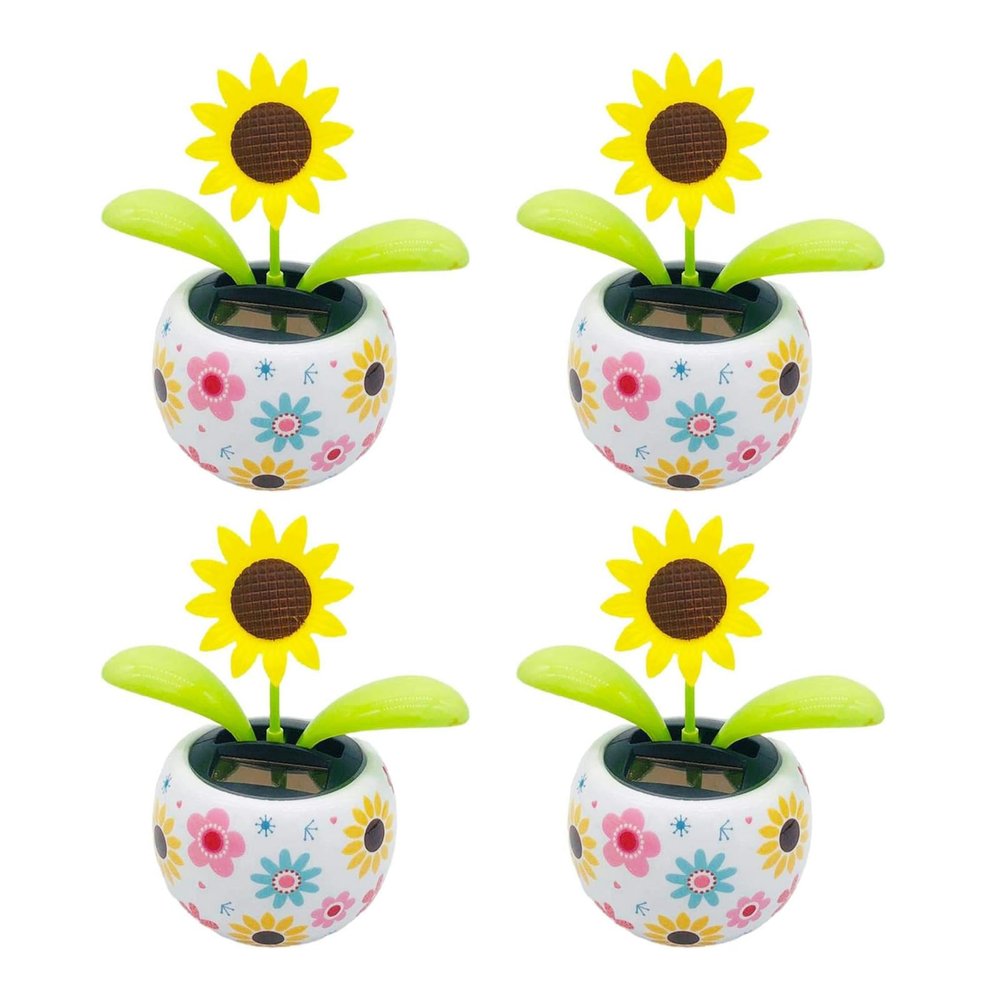 4Pcs Sunflower Solar Dancing Flower Dancing Solar, Powered Swinging Animated Dancer Toy Office Desk Car Decoration for Car, Funny Ornaments, Power Kits Dolls and Accessories