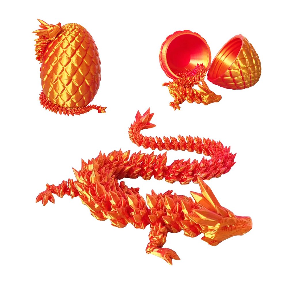 ZHEBAG 3D Printed Dragon Egg, 3D Printed Articulated Dragon Eggs with Dragon Inside, Crystal Dragon Fidget Toy, Adults Fidget Toys, Mystery Dragon Egg for Autism and ADHDLaser Red
