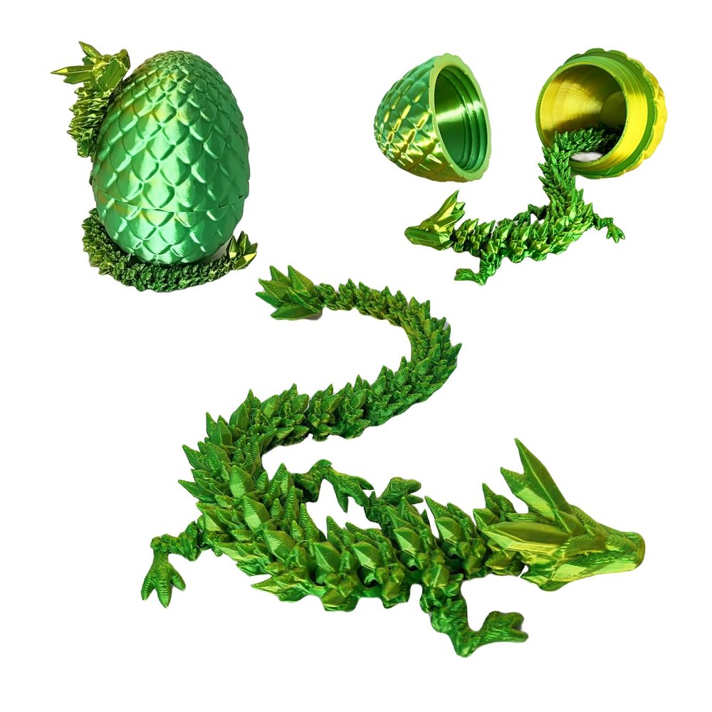 ZHEBAG 3D Printed Dragon Egg, 3D Printed Articulated Dragon Eggs with Dragon Inside, Crystal Dragon Fidget Toy, Adults Fidget Toys, Mystery Dragon Egg for Autism and ADHDLaser Yellow Green