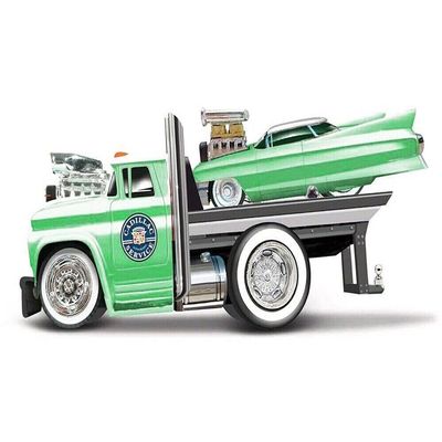 1966 Chevy C60 Flatbed Truck Green Metallic with White Top Service and 1961 Coupe Green Metallic with White Top Muscle Transports Series 1/64 Diecast Models by Muscle Machines 11545GRN