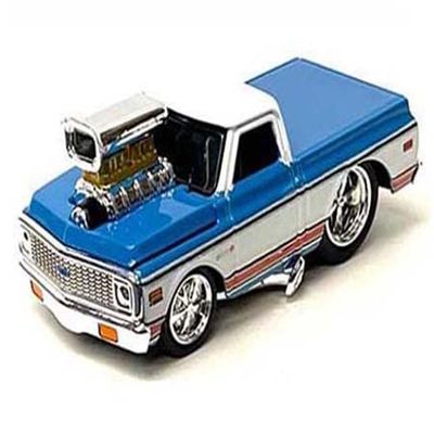 1972 Chevy C10 Pickup Truck Blue and White with Stripes 1/64 Diecast Model Car by Muscle Machines 15567BL
