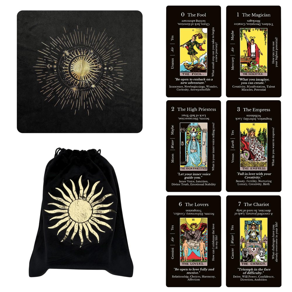 CRAFTERIAN Set of Learning Tarot Cards with Cloth and Bag. Tarot Cards, 78 Tarot Deck, Original Tarot Cards for Beginners and Experts with Guide Book