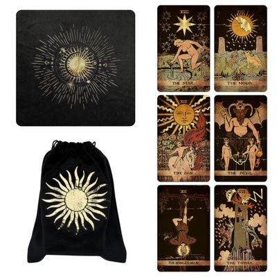 CRAFTERIAN Set of Black Tarot Cards with Cloth and Bag. Tarot Cards, 78 Tarot Deck, Original Tarot Cards for Beginners and Experts with Guide Book
