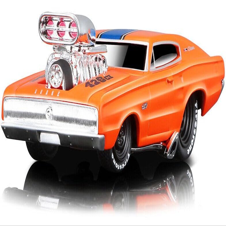 1966 Charger 426 C.I. Orange with Blue Stripe 1/64 Diecast Model Car by Muscle Machines 15542or