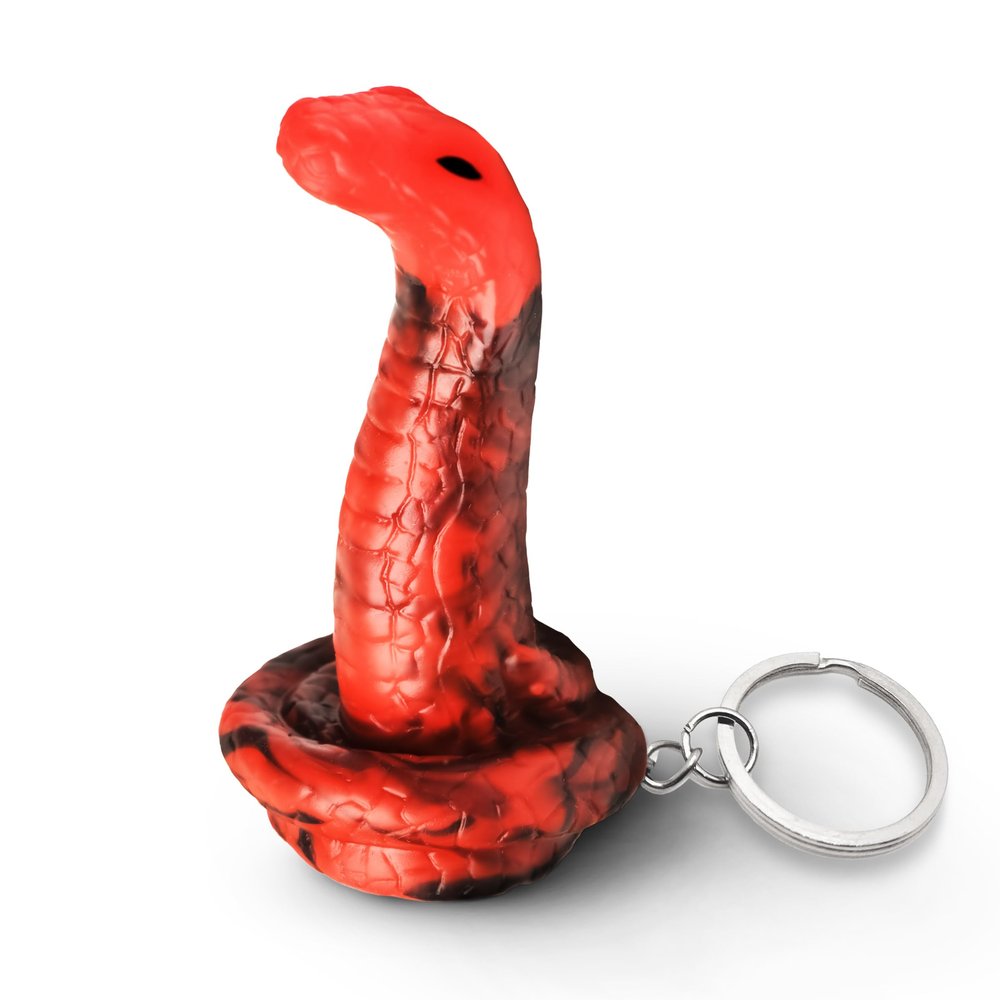 CREATURE COCKS King Cobra Silicone Keychain for Beginners, Men, Women, & Couples. Fun and Cute Mini Fantasy Dong. Nickel-Free Metal and Premium Silicone. Flag Your Fetish. 1 Piece, Red & Black.