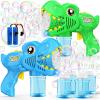 Kids Bubble Gun 2 Pack Dino Bubble Machine Gun for Toddlers with 4 Solutions Easter Basket Stuffers Automatic 13-Hole Bubbles for Kids Blower Maker Valentines Gift Party Outdoor Toys for Boys Girls view 1