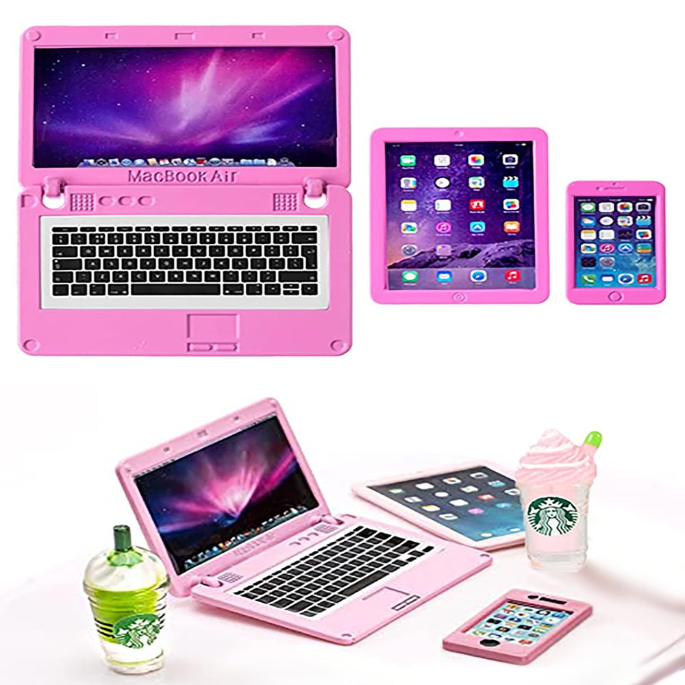 Laptop, Tablet, and Smartphone Pink Color for 18in Dolls. Made by American Fashion World.