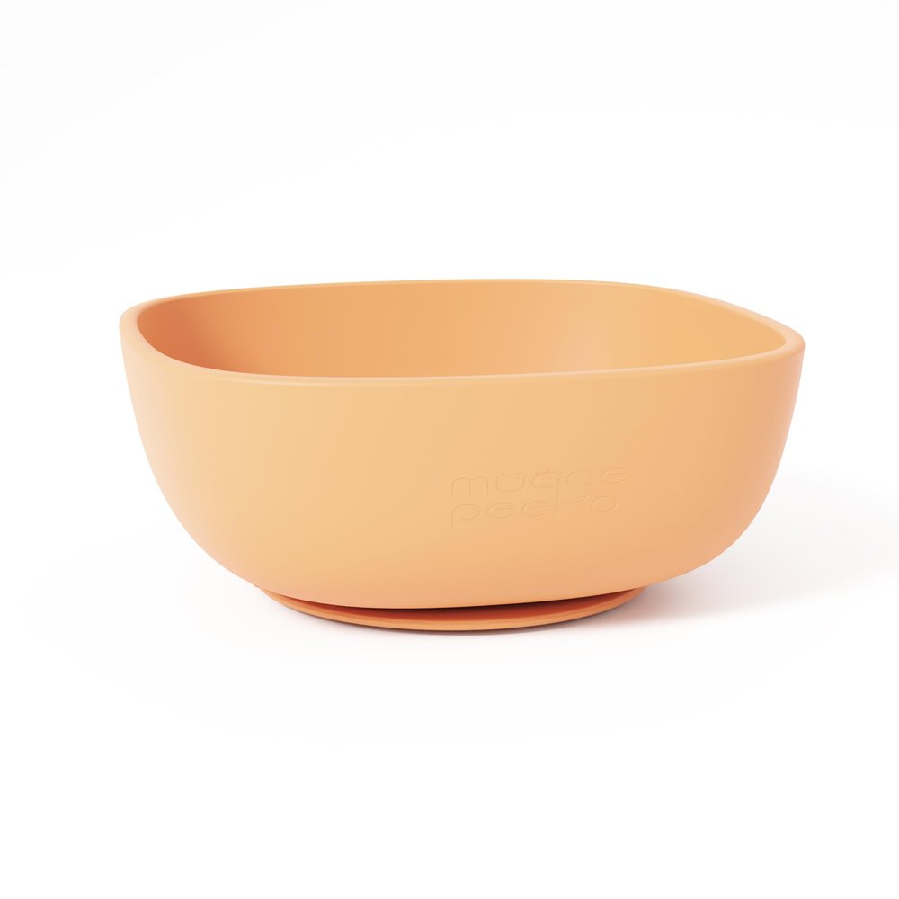 Muqee Peeko Suction Bowls for Baby Food in Calm Baby Apricot Color Toddler Bowl - Food Grade Silicone Bowls for Toddlers