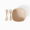 Muqee Peeko Silicone Baby Feeding Set with suction bowls for baby baby utensils 6-12 months in Beige color - (3 Piece Set) made with Baby Safe Silicone bowls for baby view 1