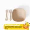Muqee Peeko Silicone Baby Feeding Set with suction bowls for baby baby utensils 6-12 months in Beige color - (3 Piece Set) made with Baby Safe Silicone bowls for baby view 2