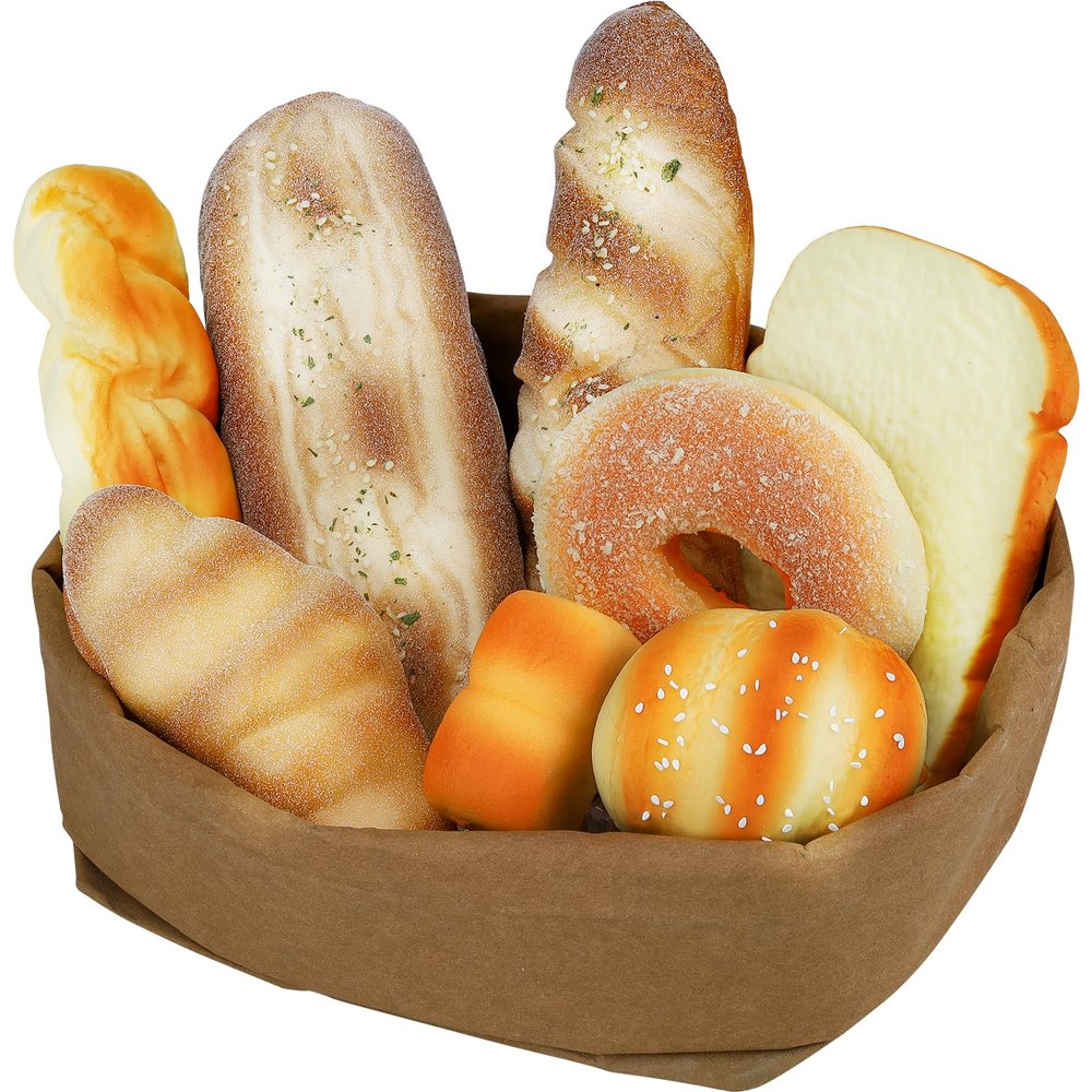 Meiwlong Fake Bread 8 Pack Realistic Fake Baguette & Bread Loaf Set,Decorative Breads for Photography Props, Kitchen Display, Fake Food Props, Home Decor