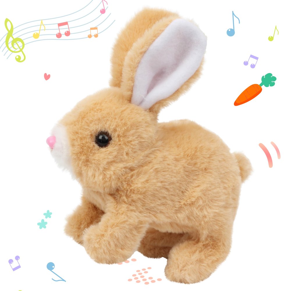 Hopearl Hopping Rabbit Interactive Electronic Pet Plush Bunny Toy with Sounds and Movements Animated Walking Wiggle Ears Twitch Nose Gift for Toddlers Birthday, Brown, 7''