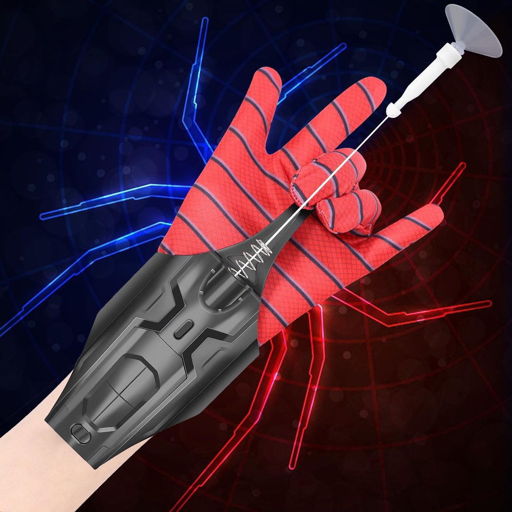 AJJKKA Spider Web Shooter Toy 2.0 Upgrade,Spider Silk Launcher Wrist Toys, Realistic Web Launcher String, Cool Gadgets String Gloves Shooters Toy for Superhero Role-Play (Black)