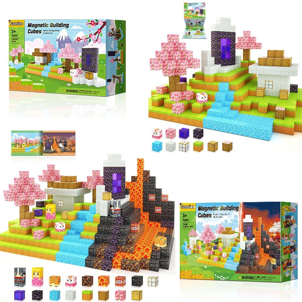 138 PCS Magnetic Blocks - Build Mine Magnet World Cherry Blossom Set, Magnetic Tiles Building STEM Toys for Boys & Girl Kids Toddler Toys for 3+ Years Old