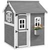 Outsunny Playhouse for Kids, Outdoor Wooden Playhouse with Floor, Door, Windows & Planter Box for 3-8 Year Olds, Backyard, Lawn, Garden, Gray view 1
