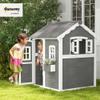 Outsunny Playhouse for Kids, Outdoor Wooden Playhouse with Floor, Door, Windows & Planter Box for 3-8 Year Olds, Backyard, Lawn, Garden, Gray view 2
