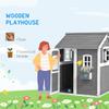 Outsunny Playhouse for Kids, Outdoor Wooden Playhouse with Floor, Door, Windows & Planter Box for 3-8 Year Olds, Backyard, Lawn, Garden, Gray view 3
