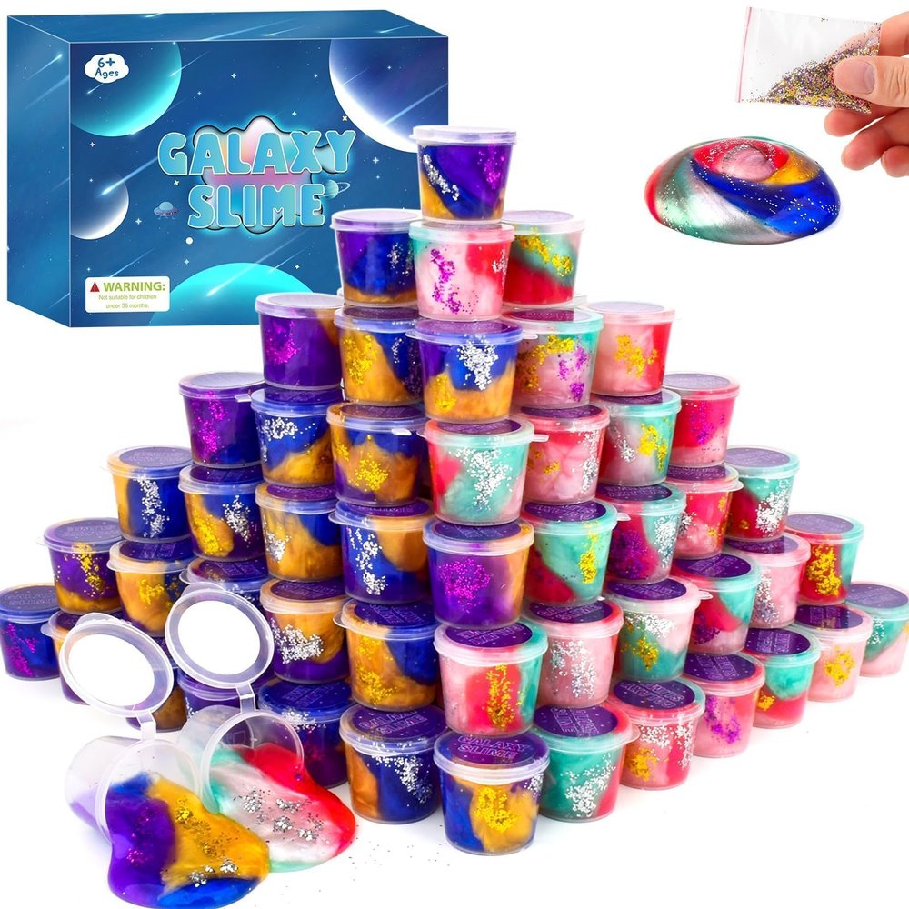 Valentines Slime Party Favors for Kids,46 Pack Galaxy Slime Kit, Non Sticky,Wet,Soft Sludge Toy Mini Slime Bulk for Boys Girl, Stress Relief,Goodie Bags,Easter Stocking Stuffers