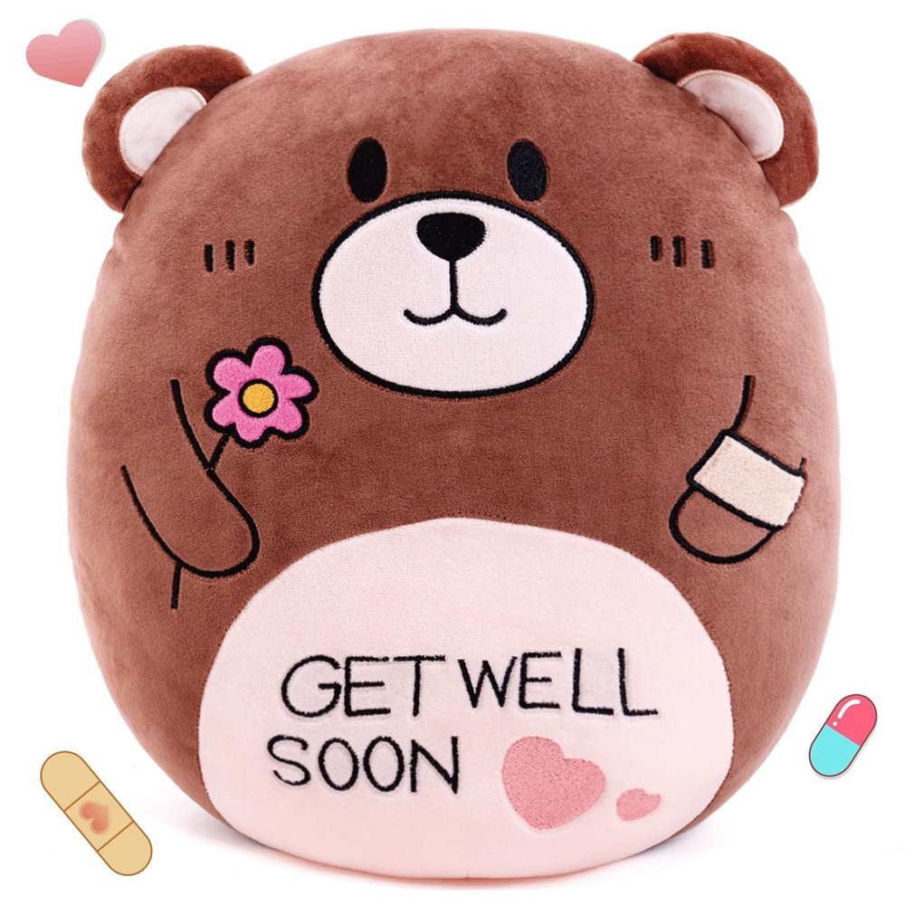 AmyToo 14.5 Get Well Soon Teddy Bear Plush Pillow Soft Teddy Bear Stuffed Animal Body Pillow Gifts for Kids Girls and Boys After Surgery