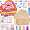 2 Pack Paint Your Own Wooden Jewelry Box DIY Crafts Kits Treasure Box Craft Kit Arts and Crafts for Kids Ages 3-12 Creative Activity Toys Birthday Gifts Valentines Mother's Day Party Favors (Heart) view 1