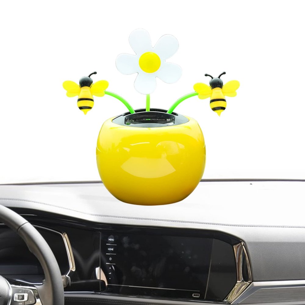 Peosaard Solar Car Ornaments, Solar Dancing Flowers Shaking Heads Car Ornaments Solar Powered Toy for Office Desk Decoration Bee