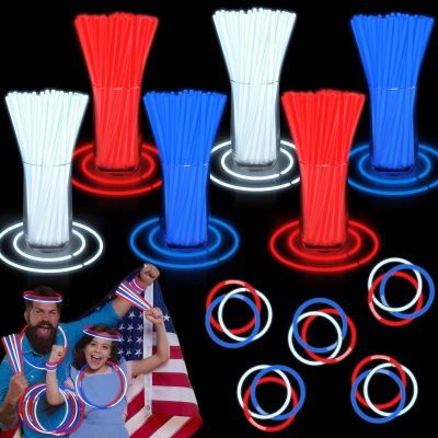 120 PCS 4th of July Glow Sticks Bulk with Connectors, Patriotic Red White Blue Glow in The Dark Stick, Light Up Bracelets Nacklaces for Kids Adults, 250th Anniversary USA Party Favor LED Accessories