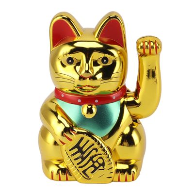 Gavigain 5in Fortune Cat,Home Desktop Solar Waving Arm Fortune Cat Solar Powered Lucky Fortune Cat for Home Restaurant Hotel (Gold)