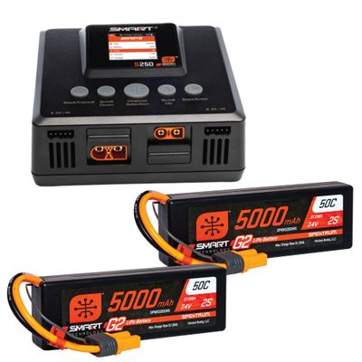 Spektrum Smart Smart Powerstage 4S Surface Bundle: (2) G2 5000mAh 2S LiPo IC5 & S250 Charger, SPMXPSS500