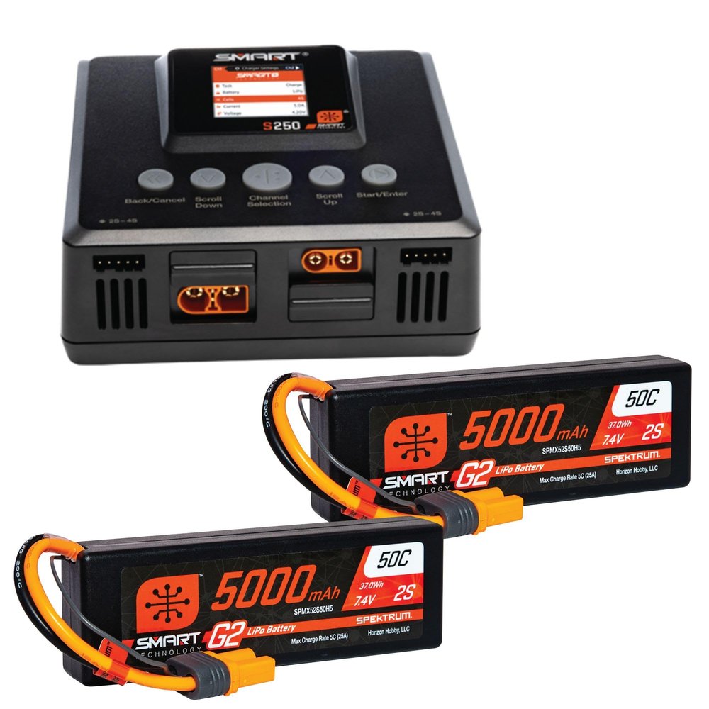 Spektrum Smart Smart Powerstage 4S Surface Bundle: (2) G2 5000mAh 2S LiPo IC5 & S250 Charger, SPMXPSS500
