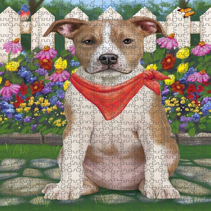 Spring Floral American Staffordshire Dog Jigsaw Puzzle for Adults - Animal Printed Interlocking Puzzle Game Gift for Dog Lover's- 500 Pcs 14"x20", PZLE69329