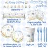 142pcs Under the Sea Birthday Tableware Under The Sea Theme Party Decorations Underwater Sea Life Baby Shower Party Supplies Disposable Banner,Tablecloth,Plates,Napkins,Cups,Forks and Knives view 3