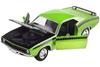 1970 Barracuda Green with Black Hood and Stripes Muscle Car Collection 1/25 Diecast Model Car by New Ray 71873A view 1