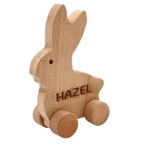 Wooden Rabbit Push Toy, Waldorf and Montessori Animal Toy, Personalized Toy Gift, Gift for Baby Shower, Wooden Toy, Personalized