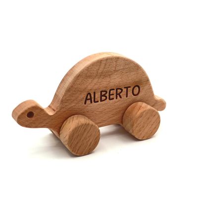 Wooden Turtle Push Toy, Waldorf and Montessori Animal Toy, Personalized Toy Gift, Gift for Baby Shower