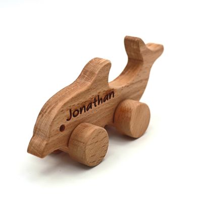 Wooden Dolphin Push Toy, Waldorf and Montessori Animal Toy, Personalized Toy Gift, Gift for Baby Shower, Wooden Toy, Personalized