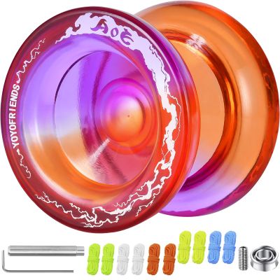 7YO Yoyo for Kids 8-12, Wide Plastic Yoyo AOE with Dual Bearing, Crystal Yo Yo with Fingerspin Dimple, Professional Yo Yo for Kids, Adults (Orange Purple)