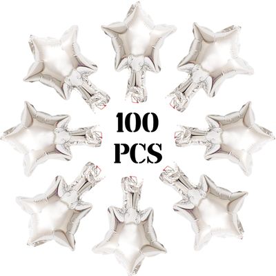 100 Pcs 5in Star Shaped Balloons Silver Foil Mylar Balloons Foil Balloon Small Decoration for Women Girls Valentine's Day Birthday Wedding Proposal Bridal Bachelorette Party Decor