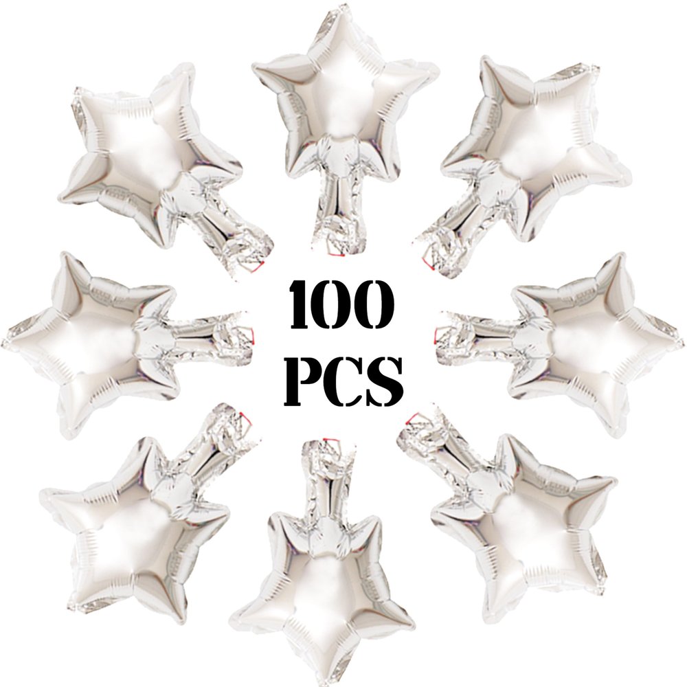 100 Pcs 5in Star Shaped Balloons Silver Foil Mylar Balloons Foil Balloon Small Decoration for Women Girls Valentine's Day Birthday Wedding Proposal Bridal Bachelorette Party Decor