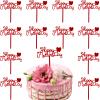 12Pcs Happy Mother's Day Cake Topper Acrylic Cake Topper Mother's Day Cupcake Topper Heart Shaped Cake Picks Cake Accessories for Birthday Mother's Day Gifts Cake Decoration Party (Red) view 1
