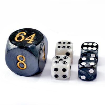 5pcs Set 30MM Backgammon Pearl Dice Set - 30MM (1 3/16") Large Backgammon Doubling Cube Plus 4pcs 16MM Dice (Black/White Marbleized)