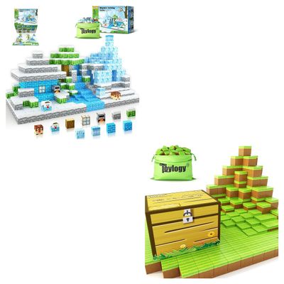 90PCS Magnetic Blocks-Build Mine Magnet Ice Grass World Set for Boys & Girls Age 3-5 6-8, STEM Sensory Toys for Toddlers Gifts for 3+ Years Old Girls Boys